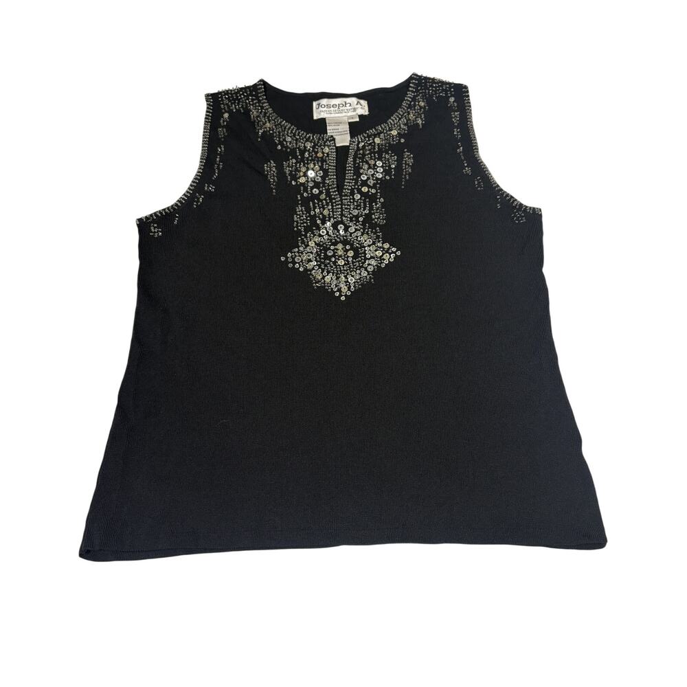 Vintage Joseph A black sleeveless sequin sweater top - Large. Viscose/Nylon